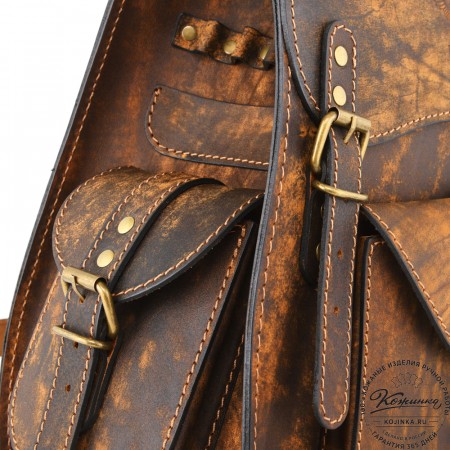 Мужской кожаный рюкзак "Байкер" (коричневое старение)